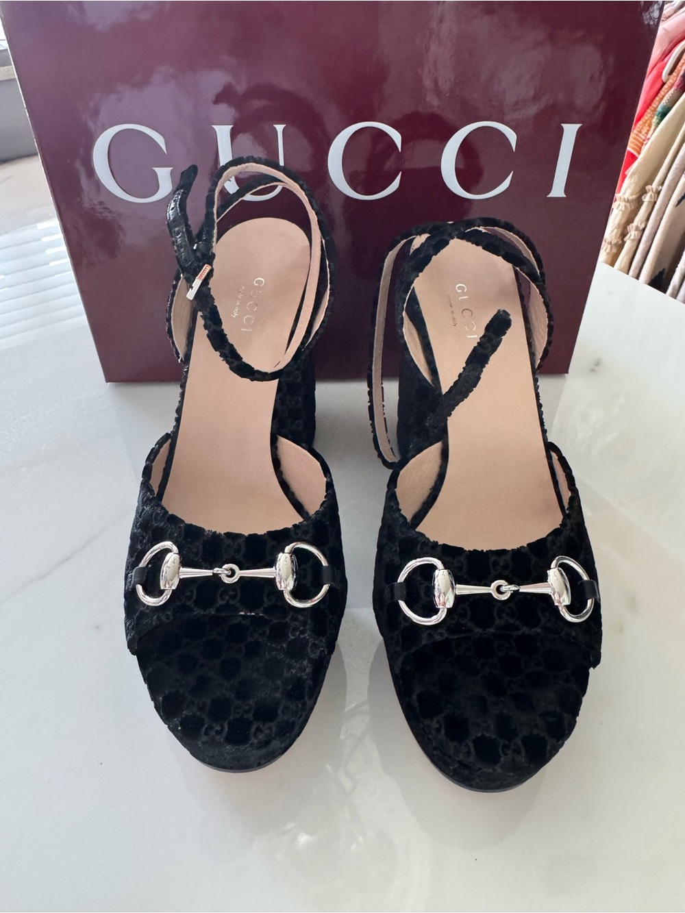 Gucci Black Velvet Horsebit Ankle-Strap Heels - Picture 4 of 5